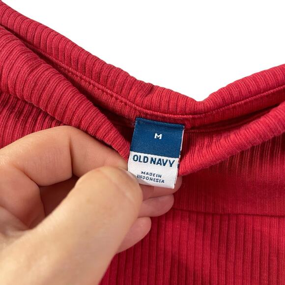 Old Navy Off Shoulder Red Ribbed Top Medium - Picture 3 of 5